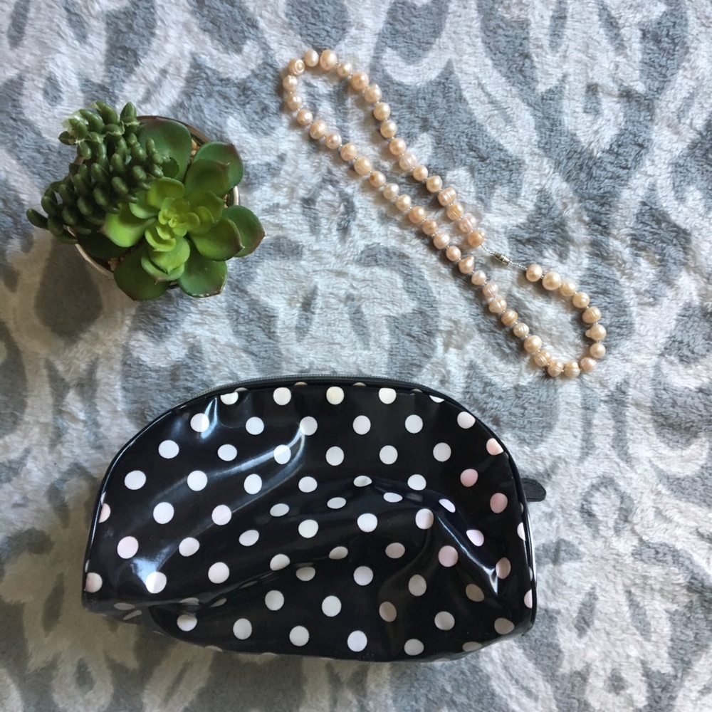 Macy’s cosmetic bag striped and polka dots